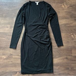 Banana Republic Black V Neck Faux Wrap Long Sleeve Dress